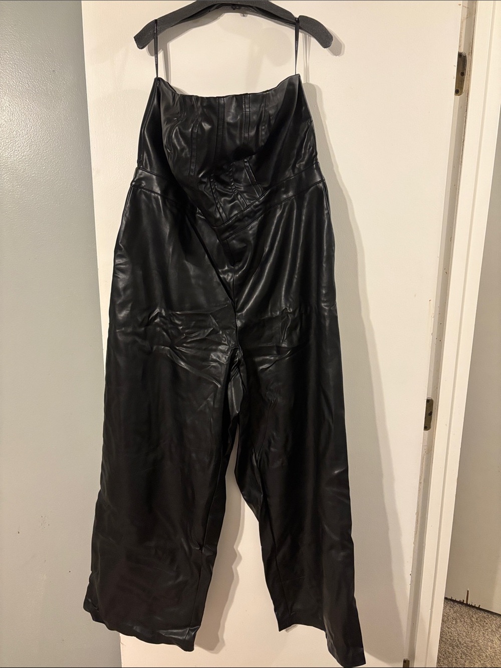 ELOQUII Black Faux Leather Wide-Leg Strapless Jumpsuit - Picture 3 of 5